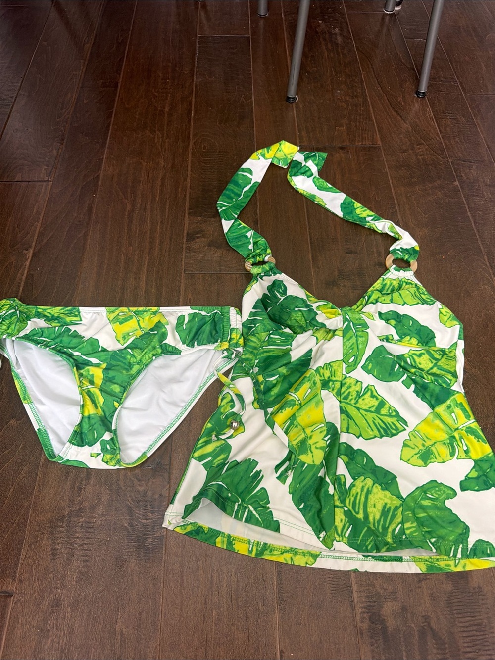 ANTONIO MELANI White & Green Tropical Leaf Tankini Set
